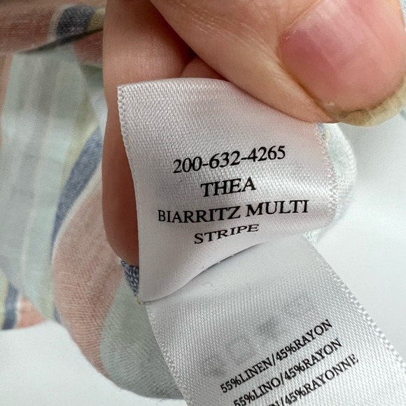 Rails Thea Top Women's Sze XS Biarritz Multi Stripe Tie Front V-Neck Linen Blend - Picture 12 of 12